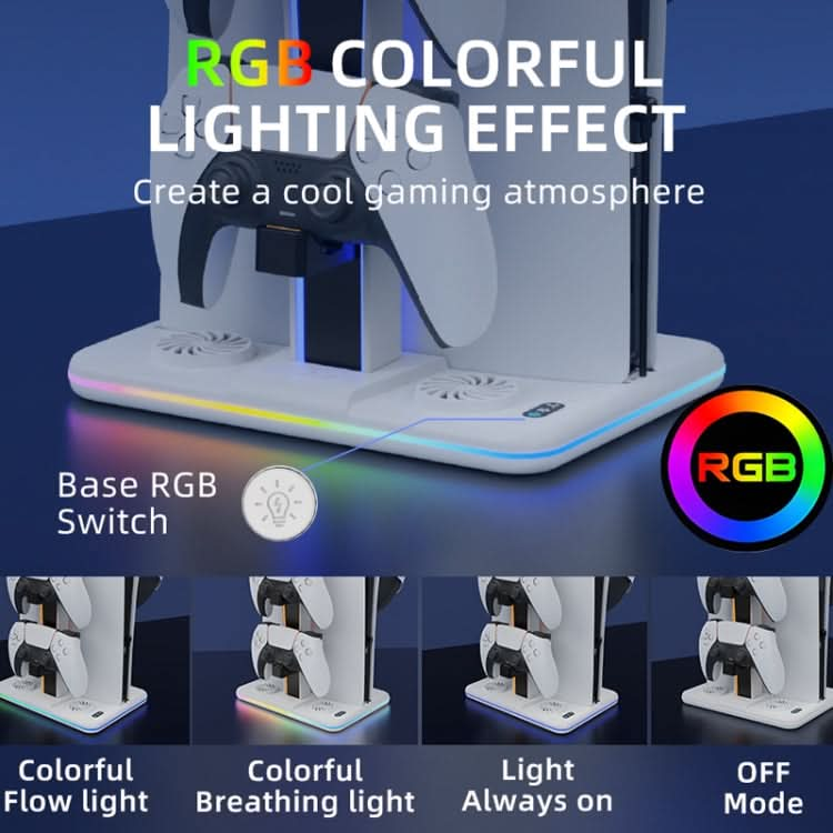 For PS5 Slim Iplay HBP-539 Console Cooling Base With RGB Ambient Light Vertical Grip Stand Charger Reluova