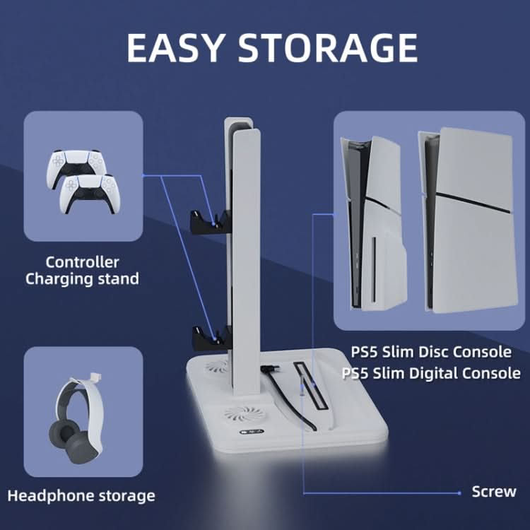 For PS5 Slim Iplay HBP-539 Console Cooling Base With RGB Ambient Light Vertical Grip Stand Charger Reluova