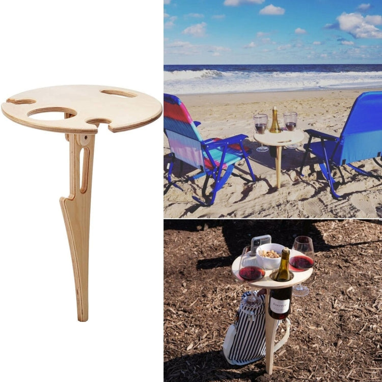 Wooden Lawn Folding Wine Table Outdoor Picnic Inserted Wine Rack Diameter 24cm Reluova