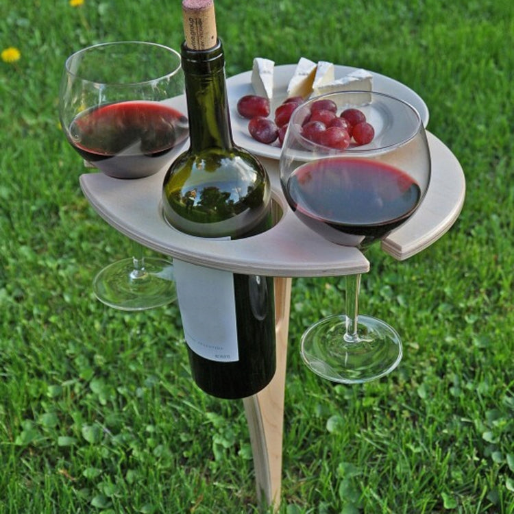 Wooden Lawn Folding Wine Table Outdoor Picnic Inserted Wine Rack Diameter 24cm Reluova