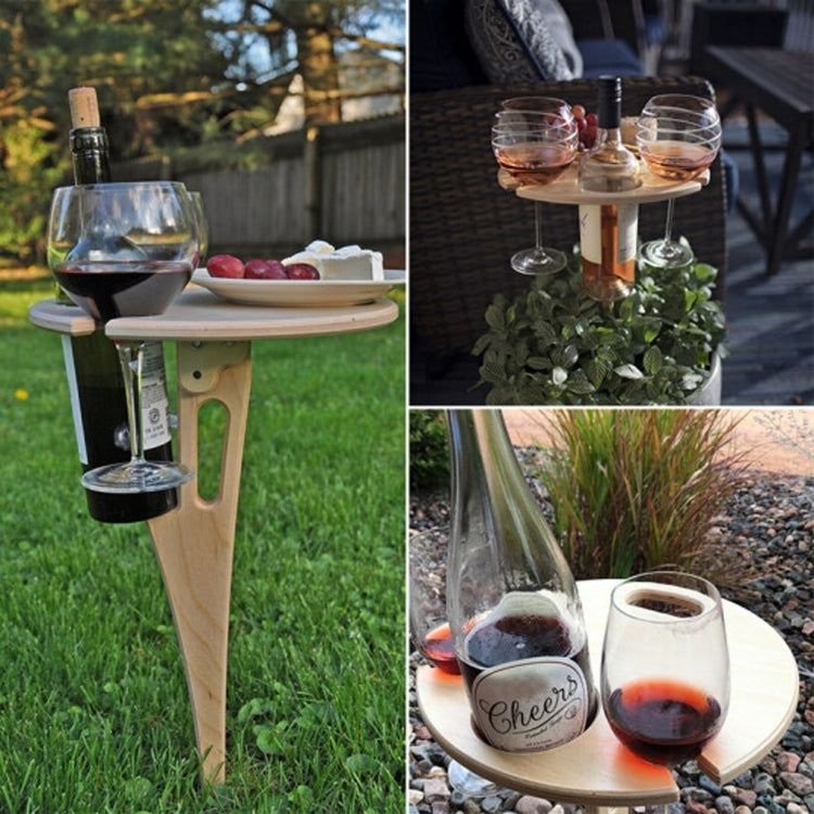 Wooden Lawn Folding Wine Table Outdoor Picnic Inserted Wine Rack Diameter 24cm