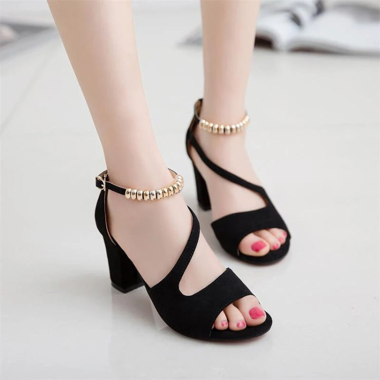 Summer Roman Style Metal One Buckle Chunky Sandals Women Casual High Heels My Store