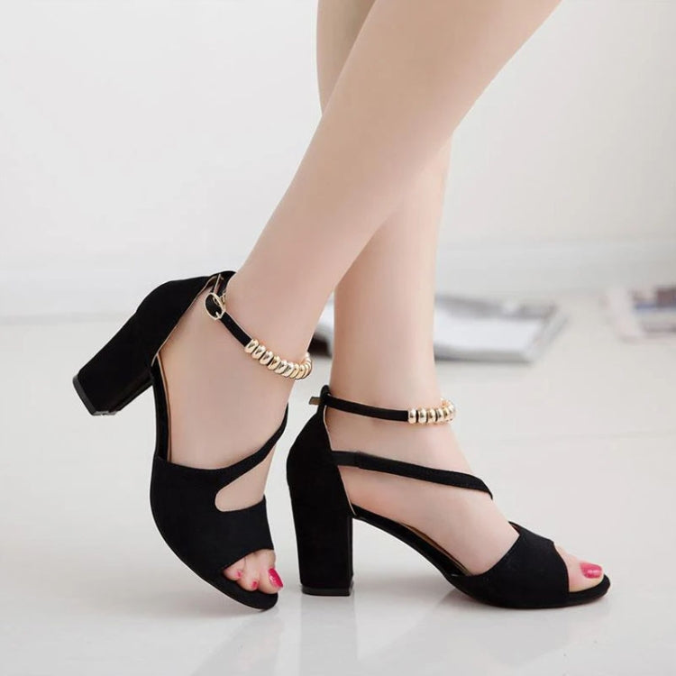 Summer Roman Style Metal One Buckle Chunky Sandals Women Casual High Heels My Store