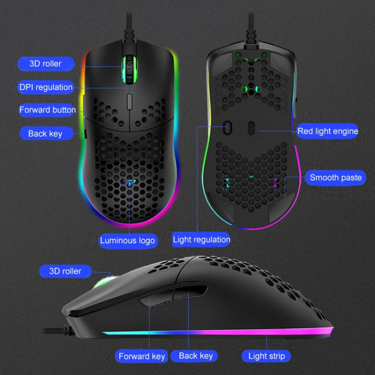 XUNSVFOX XYH90 Wired Hollow Hole Mouse RGB Illuminated Macro Programming Gaming Mouse