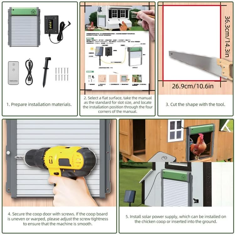 Solar Powered Automatic Chicken Coop Door 4 Modes Automatic Chicken Door with Remote Control - Reluova