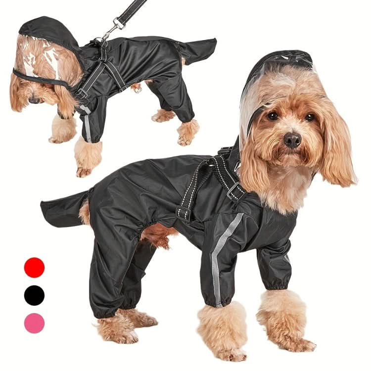 Dog Raincoat with Hood Integrated Harness Leash -Easy Wear, Four-Legged Design - Reluova