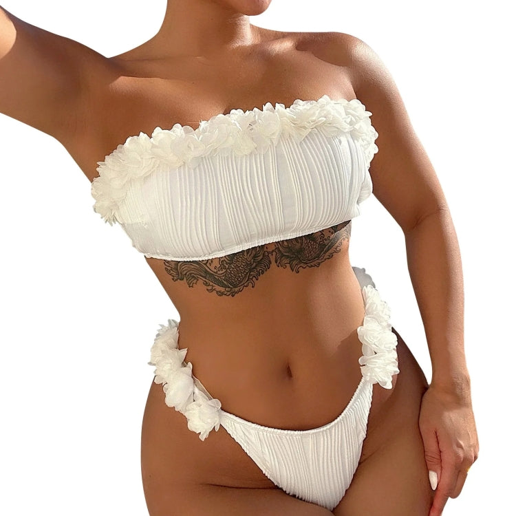 Women Two-Piece Swimsuit Strapless Sexy Bikini Top With Flower Decoration