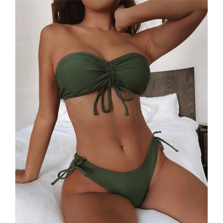 Women  Sexy Lace Up Bandeau Two Pieces Set Bikini Drawstring Tie Side Swimsuit Swimwear My Store