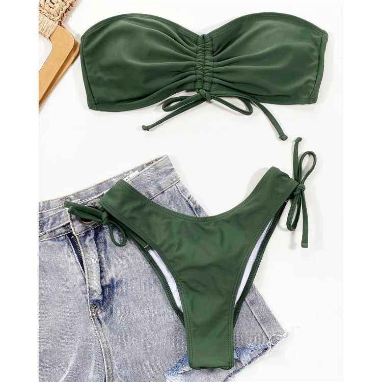 Women  Sexy Lace Up Bandeau Two Pieces Set Bikini Drawstring Tie Side Swimsuit Swimwear My Store