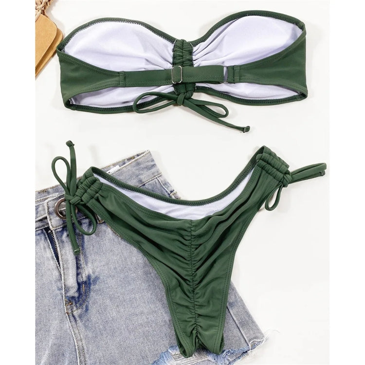 Women  Sexy Lace Up Bandeau Two Pieces Set Bikini Drawstring Tie Side Swimsuit Swimwear My Store