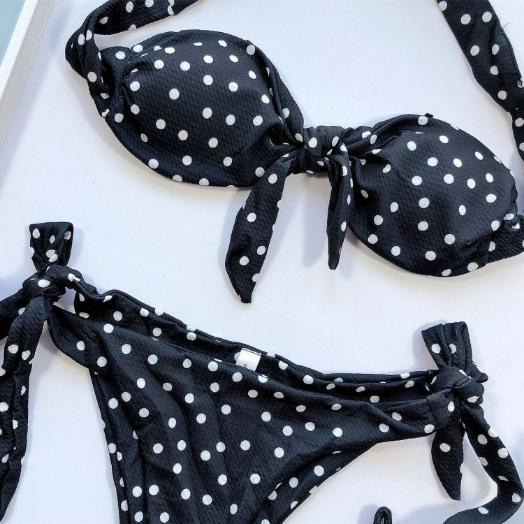 Women Dot Print Front Tie Bandeau Bikini Two Pieces Set Thong Swimsuit My Store