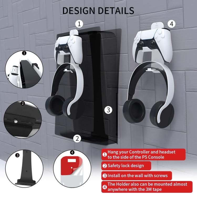 For PS5 Slim JYS-P5193 Console Wall Mount Hanging Storage Rack With Headphone Grip Organizer Reluova