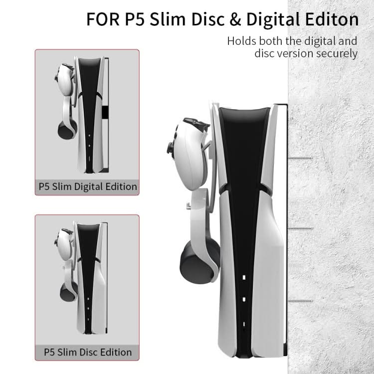 For PS5 Slim JYS-P5193 Console Wall Mount Hanging Storage Rack With Headphone Grip Organizer Reluova