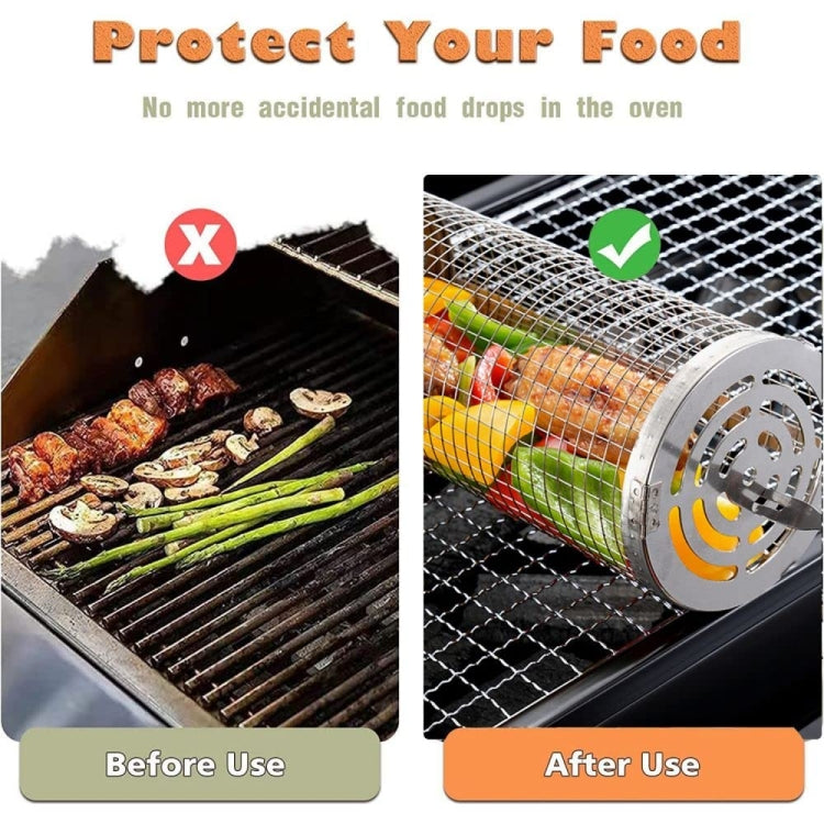 Upgrade Flip-Top Lid BBQ Cage Stainless Steel Rolling Grilling Basket Reluova