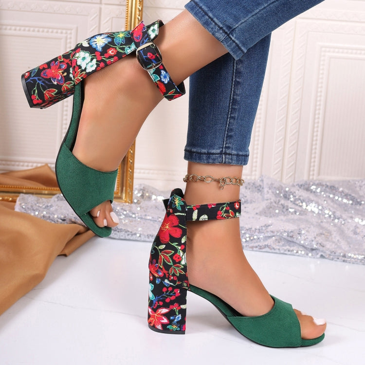 Summer Women Buckle High Heel Sandals Embroidered Chunky Ladies Sandals My Store