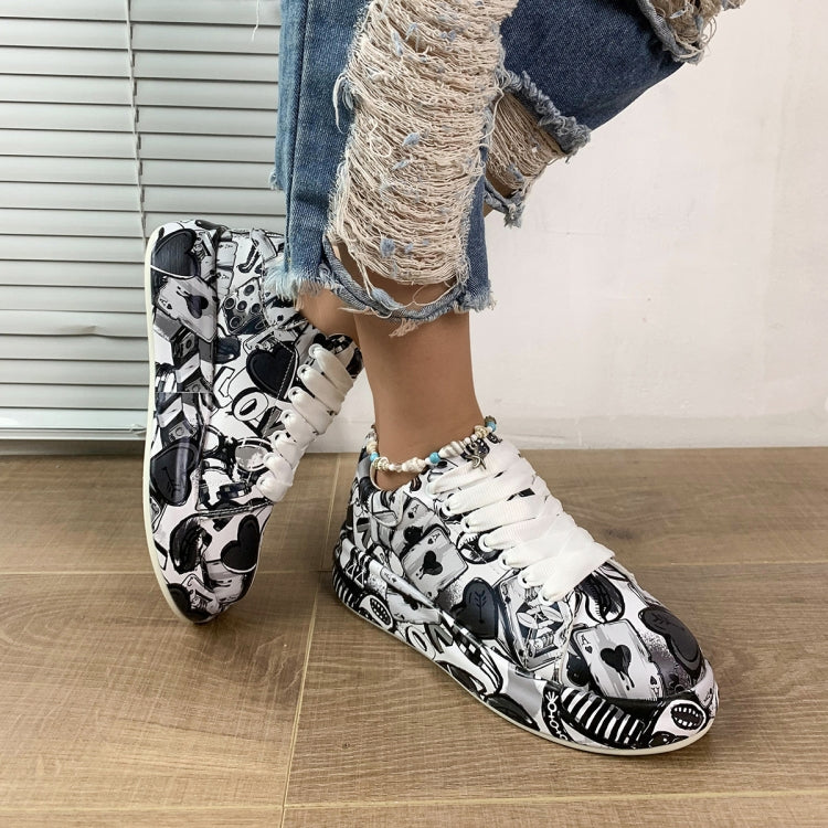 Outdoor Thick Bottom Lacing Sneakers Cartoon Graffiti Printed Couple Casual Shoes