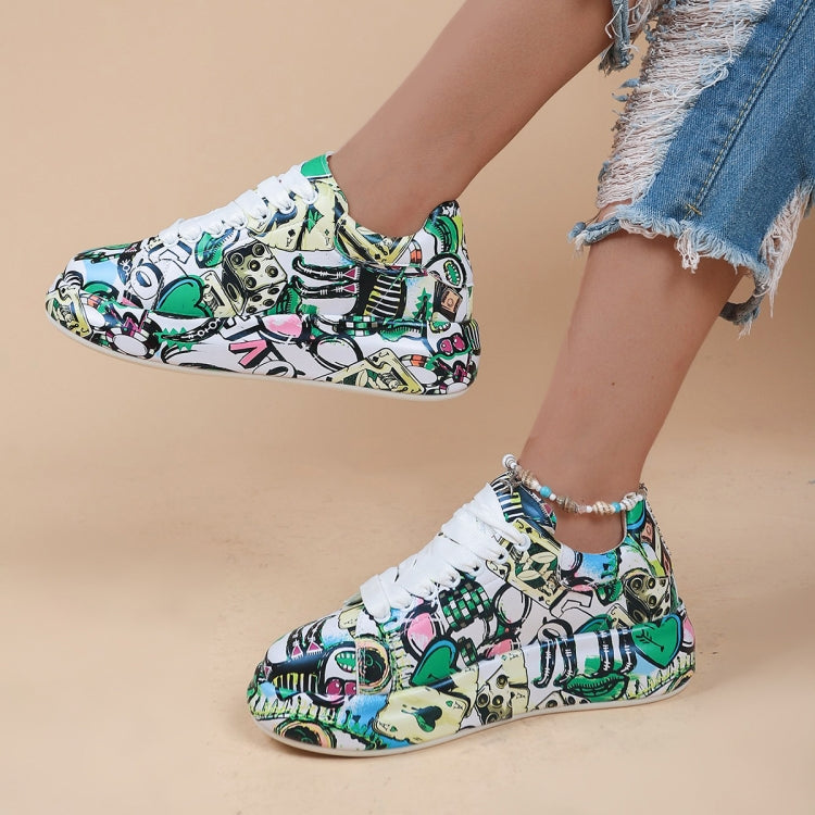 Outdoor Thick Bottom Lacing Sneakers Cartoon Graffiti Printed Couple Casual Shoes My Store