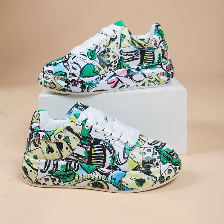 Outdoor Thick Bottom Lacing Sneakers Cartoon Graffiti Printed Couple Casual Shoes