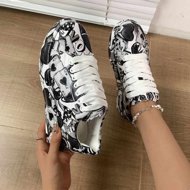 Outdoor Thick Bottom Lacing Sneakers Cartoon Graffiti Printed Couple Casual Shoes