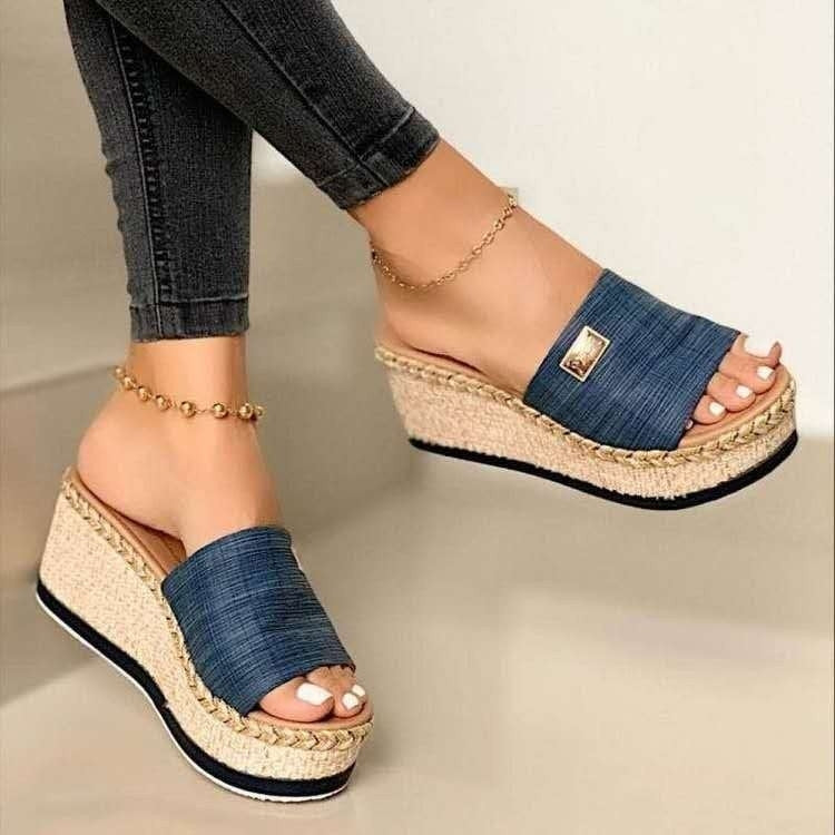 Summer Casual Sandals Women Shoes Hemp Rope Woven Thick Bottom Slope Heel Slippers