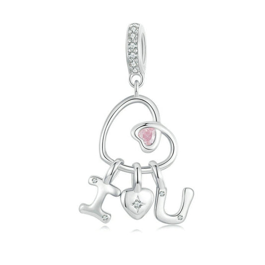 S925 Sterling Silver Platinum-Plated Valentine Day Letter Love Couple Pendant