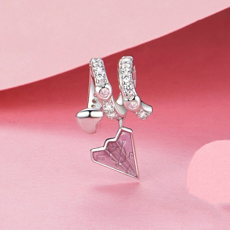 S925 Sterling Silver Platinum Plated Paper Airplane Love Letter Pendant DIY Bead