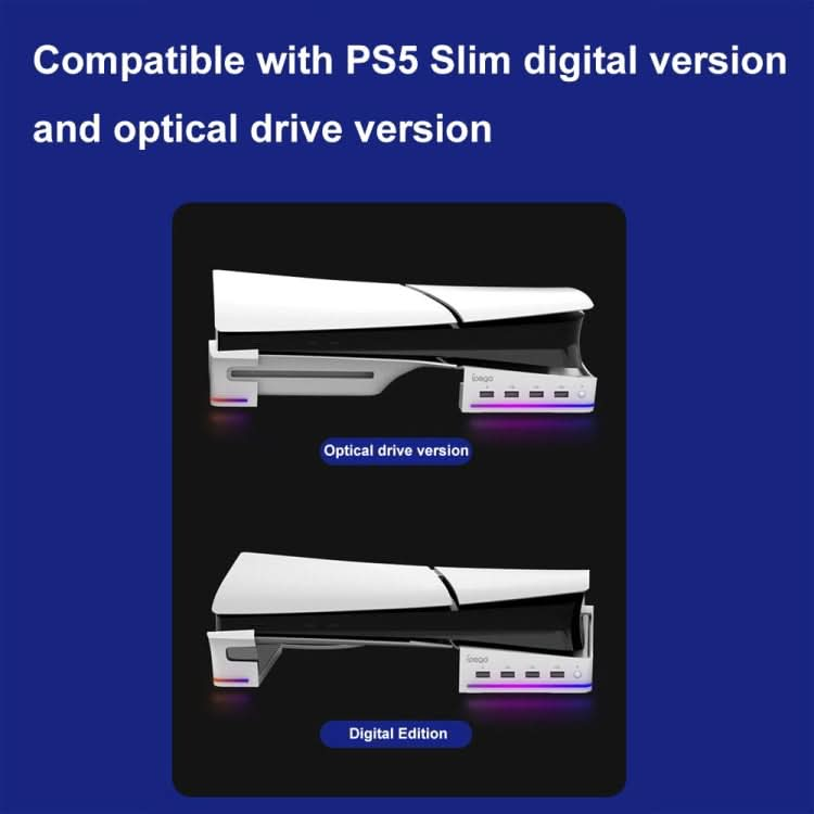 For Sony PS5 Slim IPEGA PG-P5S021 RGB Light Host Horizontal Stand With 4 USB HUBs Reluova