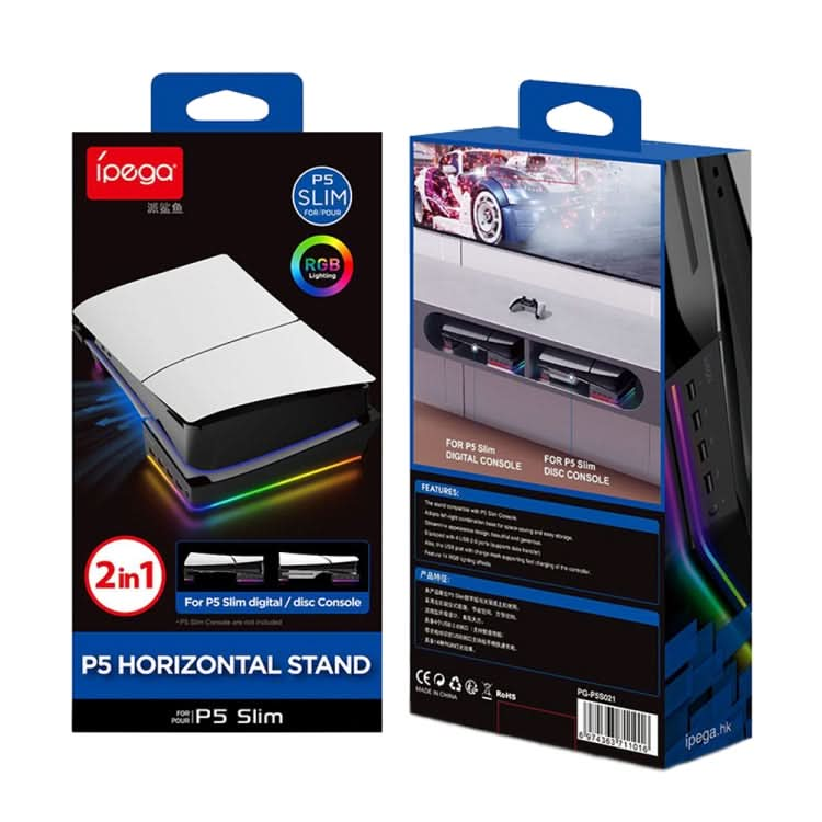 For Sony PS5 Slim IPEGA PG-P5S021 RGB Light Host Horizontal Stand With 4 USB HUBs Reluova