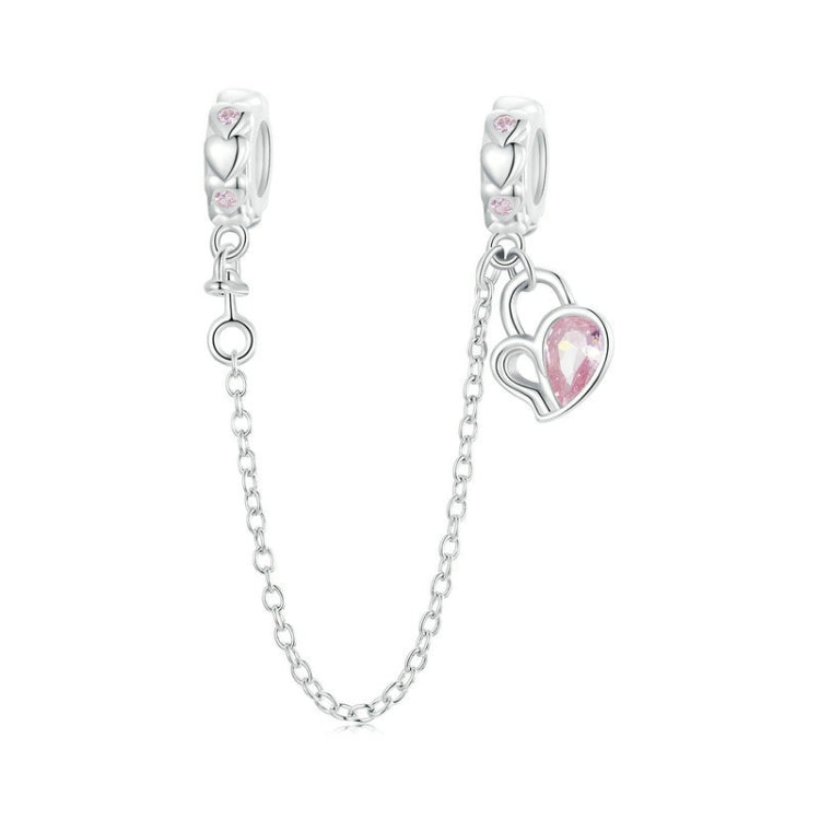 S925 Sterling Silver Valentine Heart Lock Silicone Safety Chain DIY Beading