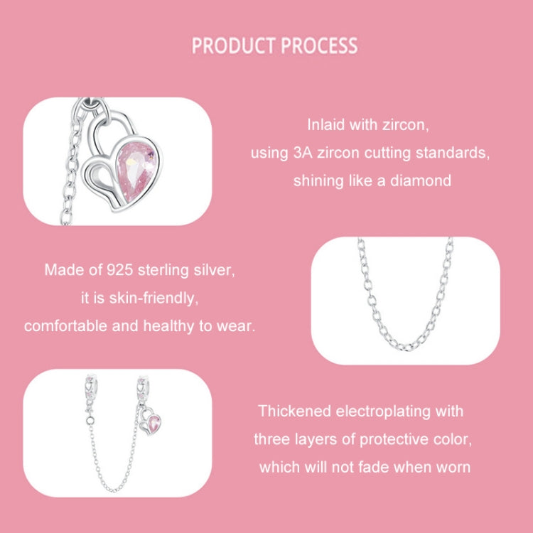 S925 Sterling Silver Valentine Heart Lock Silicone Safety Chain DIY Beading