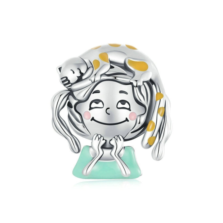 S925 Sterling Silver Cute Little Girl Cat DIY Beads