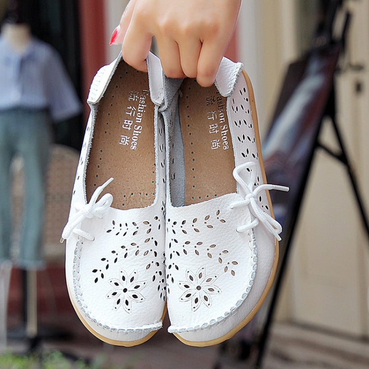 Women Casual Peas Shoes Leather Flats Breathable Hollow Loafers My Store