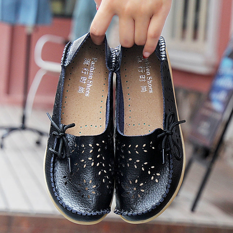 Women Casual Peas Shoes Leather Flats Breathable Hollow Loafers My Store