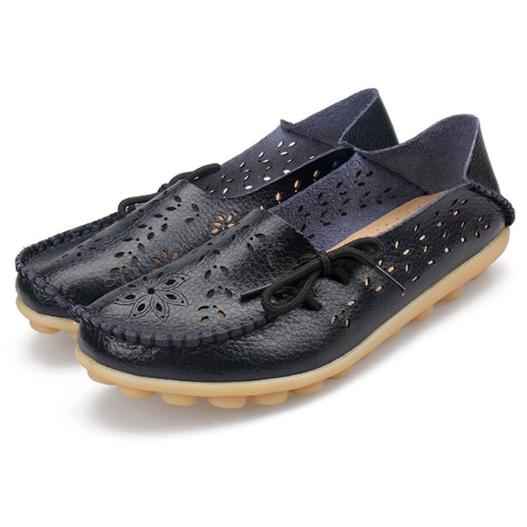 Women Casual Peas Shoes Leather Flats Breathable Hollow Loafers My Store