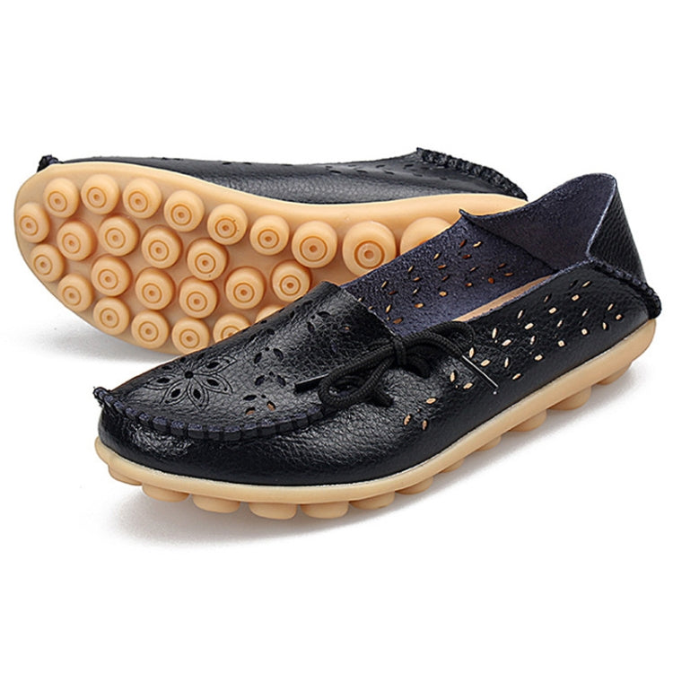 Women Casual Peas Shoes Leather Flats Breathable Hollow Loafers My Store