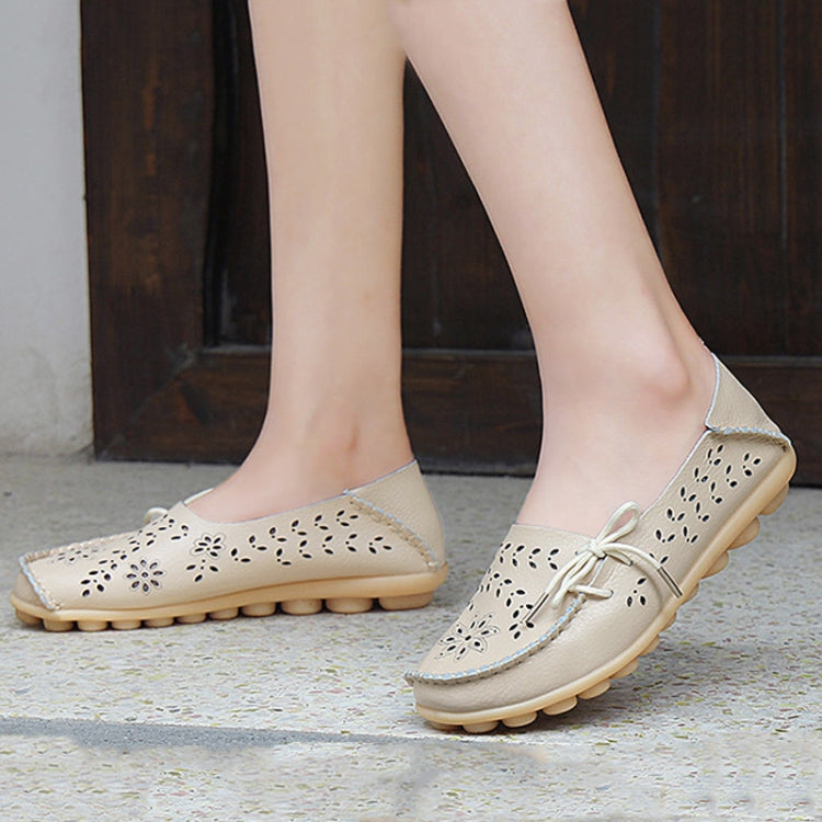 Women Casual Peas Shoes Leather Flats Breathable Hollow Loafers My Store