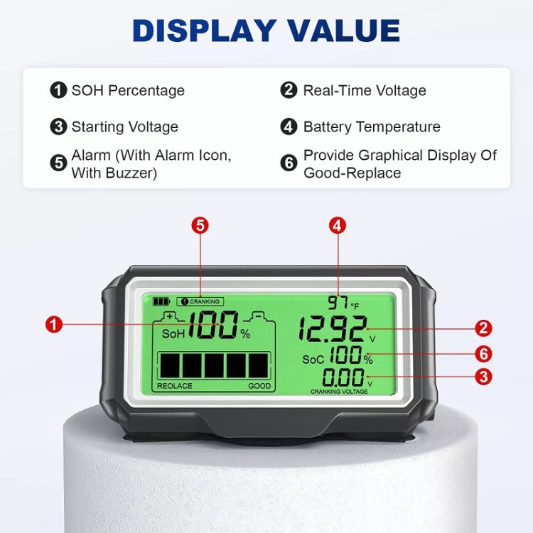 ANCEL 12V LED Car Battery Tester SOH/SOC Rechargeable Battery Analysis Tool