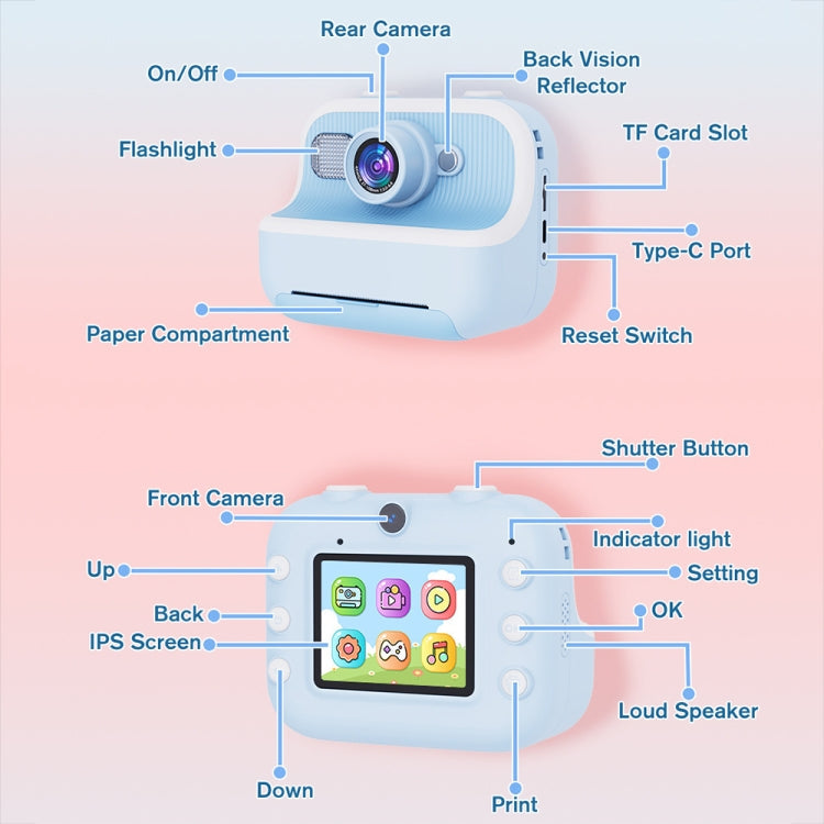 M8 2.4-Inch 1080P HD 2400W Pixel Dual-Camera Children Thermal Printing Camera Reluova