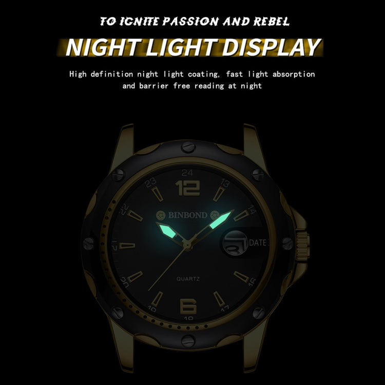 BINBOND B9696 Outdoor Calendar Luminous Waterproof Quartz Watch