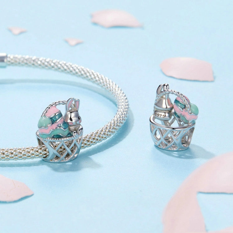 S925 Sterling Silver Easter Basket Egg Rabbit DIY Beads My Store