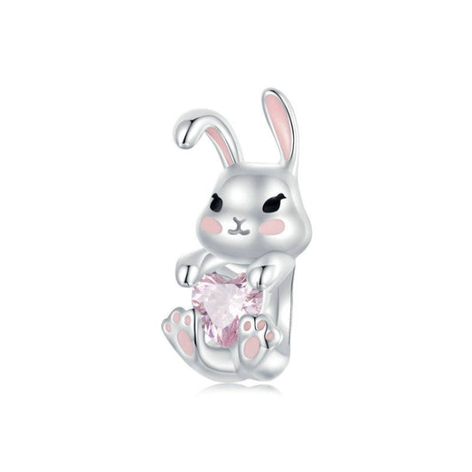 S925 Sterling Silver Easter Cute Bunny DIY Beads