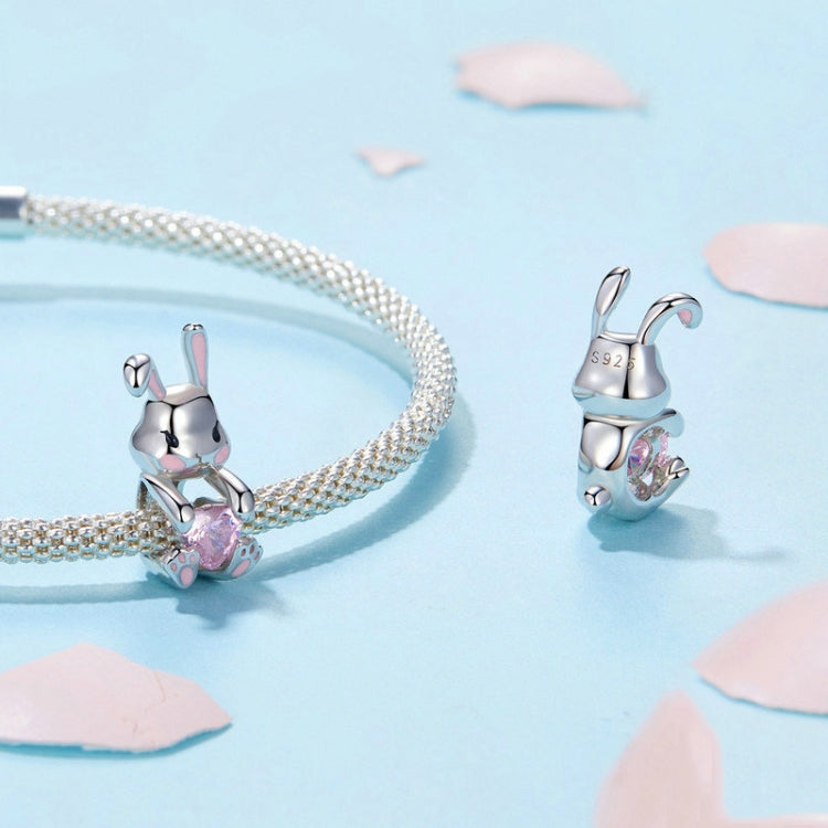 S925 Sterling Silver Easter Cute Bunny DIY Beads