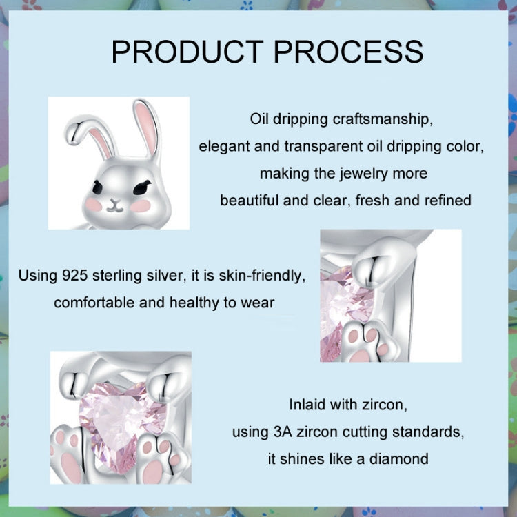 S925 Sterling Silver Easter Cute Bunny DIY Beads