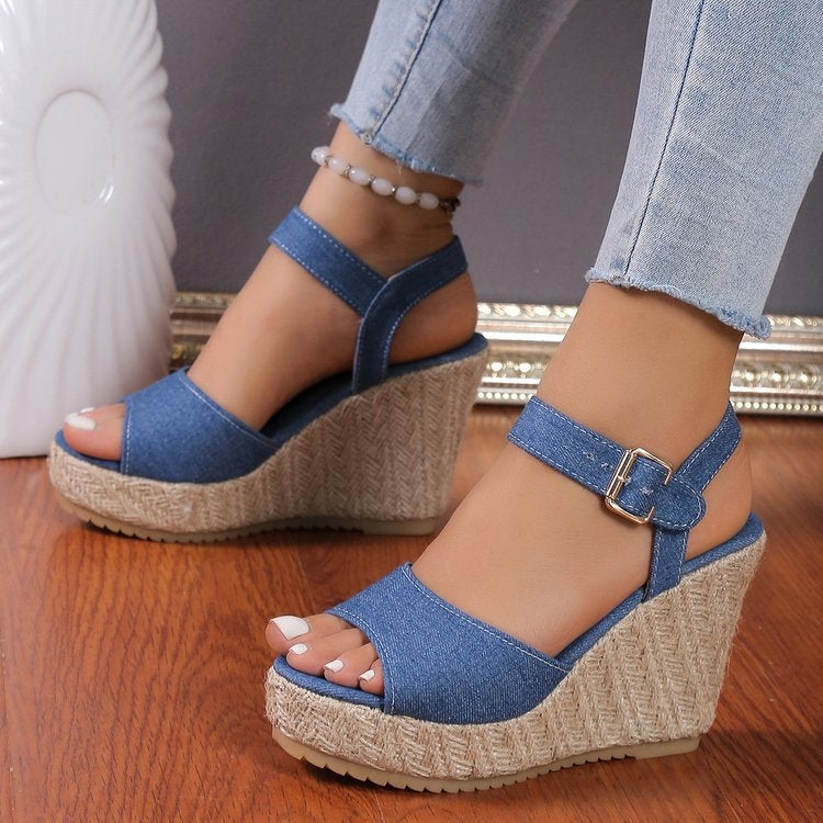 Slope Heel Summer Women Sandals Thick Bottom Straw High Heels Sandals