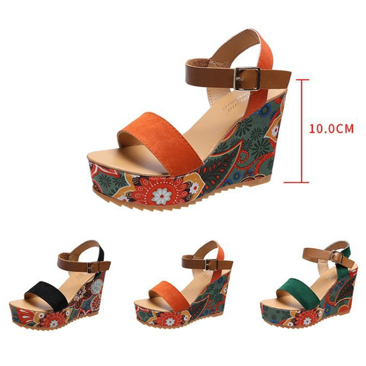 Summer Floral Fabric Slope Heel Women Sandals Comfortable Casual High Heels My Store