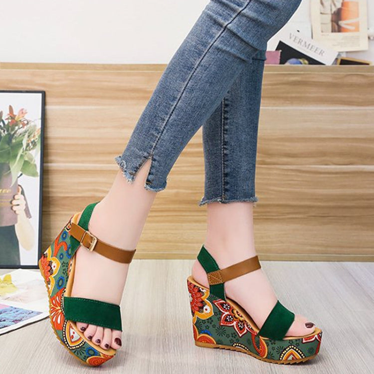 Summer Floral Fabric Slope Heel Women Sandals Comfortable Casual High Heels My Store