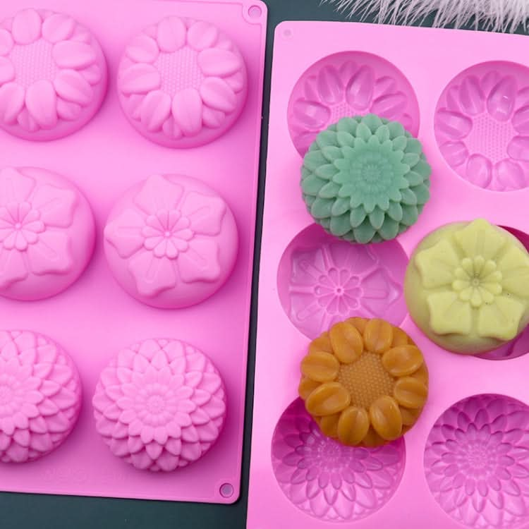 6 Grids 3 Groups Flower Shape Silicone Cake Mold Baking DIY Handmade Soap Model Sunflower Moon Cake Mold-Reluova