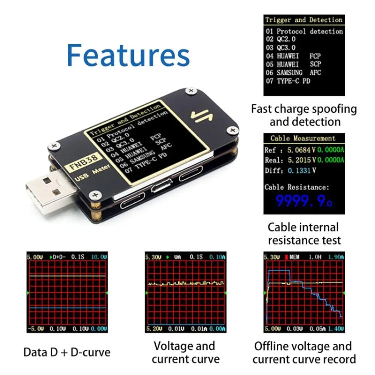 FNIRSI FNB38 USB Voltage And Current Meter Capacity Fast Charging Protocol Tester Reluova