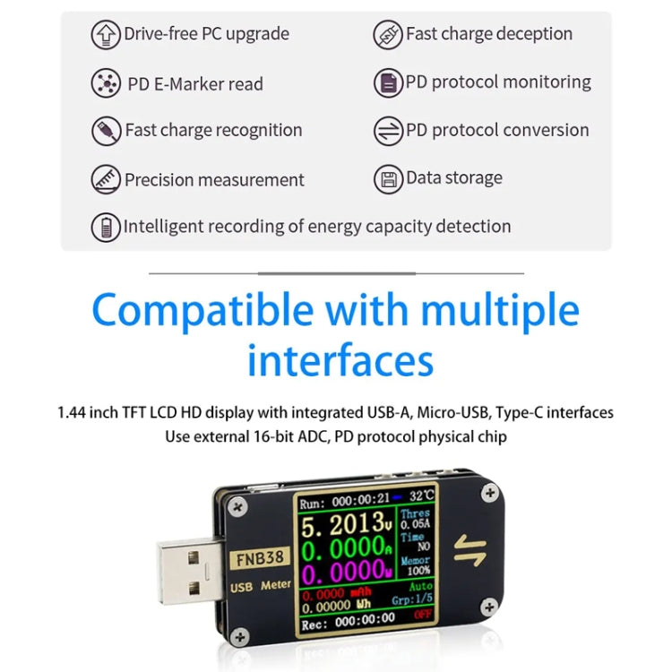 FNIRSI FNB38 USB Voltage And Current Meter Capacity Fast Charging Protocol Tester Reluova