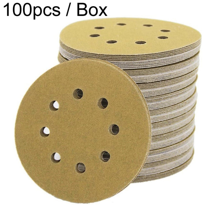 100pcs / Box 5 Inch 8 Holes Round Disc Sanding Sandpaper 125mm Yellow Sand Flocking Sheet